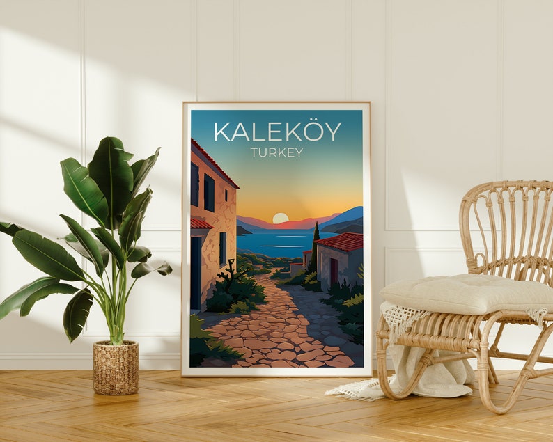 Kaleköy Travel Poster, Turkey Wall Art, Turkey Print, Kaleköy Poster, Coastal City Poster, City Poster, Turkey Illustration