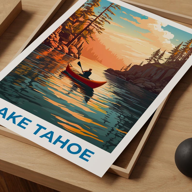 Lake Tahoe Travel Print California Poster Nevada Wall Art Forest Illustration Lake Tahoe Poster Home Decor Birthday Gift