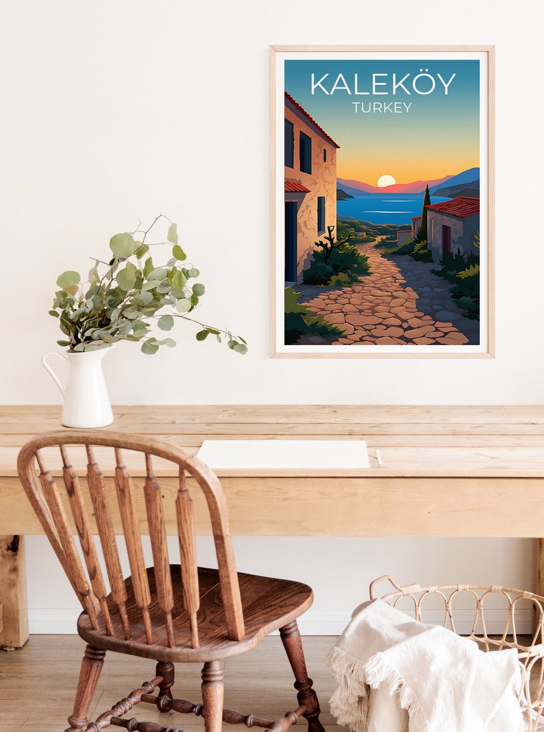 Kaleköy Travel Poster, Turkey Wall Art, Turkey Print, Kaleköy Poster, Coastal City Poster, City Poster, Turkey Illustration