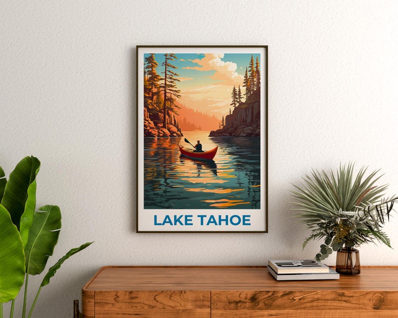 Lake Tahoe Travel Print California Poster Nevada Wall Art Forest Illustration Lake Tahoe Poster Home Decor Birthday Gift