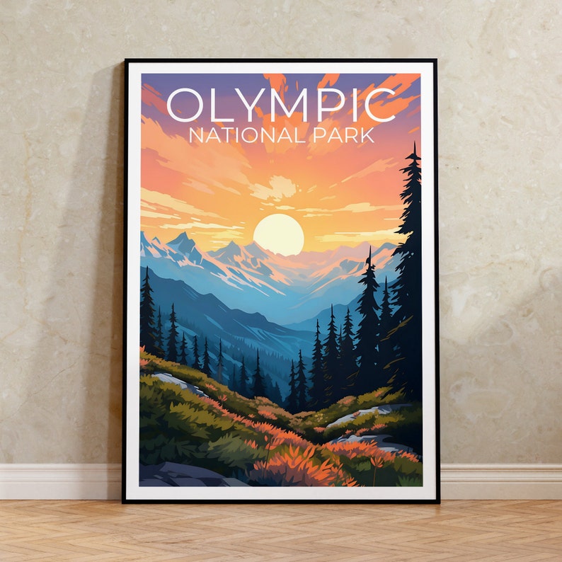 Olympic National Park Poster, Washington State Wall Art, Washington State Print, Mountain Poster, National Park Poster