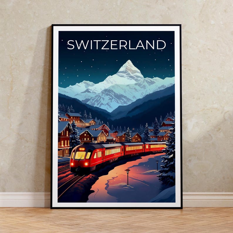 Switzerland Travel Print Swiss Alps Poster Matterhorn Wall Art Zermatt Illustration Switzerland Poster Home Decor Birthday Gift