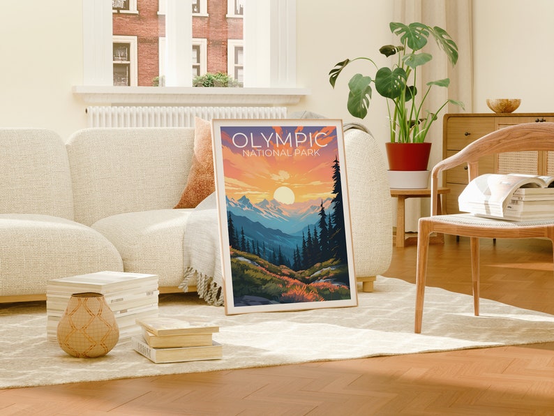 Olympic National Park Poster, Washington State Wall Art, Washington State Print, Mountain Poster, National Park Poster