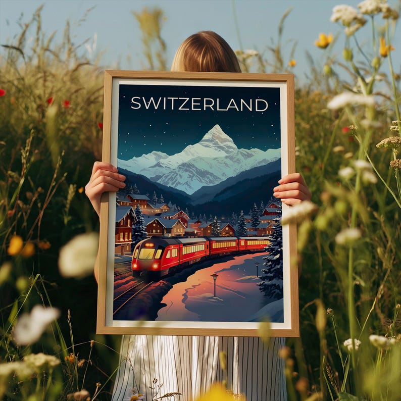 Switzerland Travel Print Swiss Alps Poster Matterhorn Wall Art Zermatt Illustration Switzerland Poster Home Decor Birthday Gift