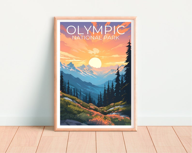 Olympic National Park Poster, Washington State Wall Art, Washington State Print, Mountain Poster, National Park Poster