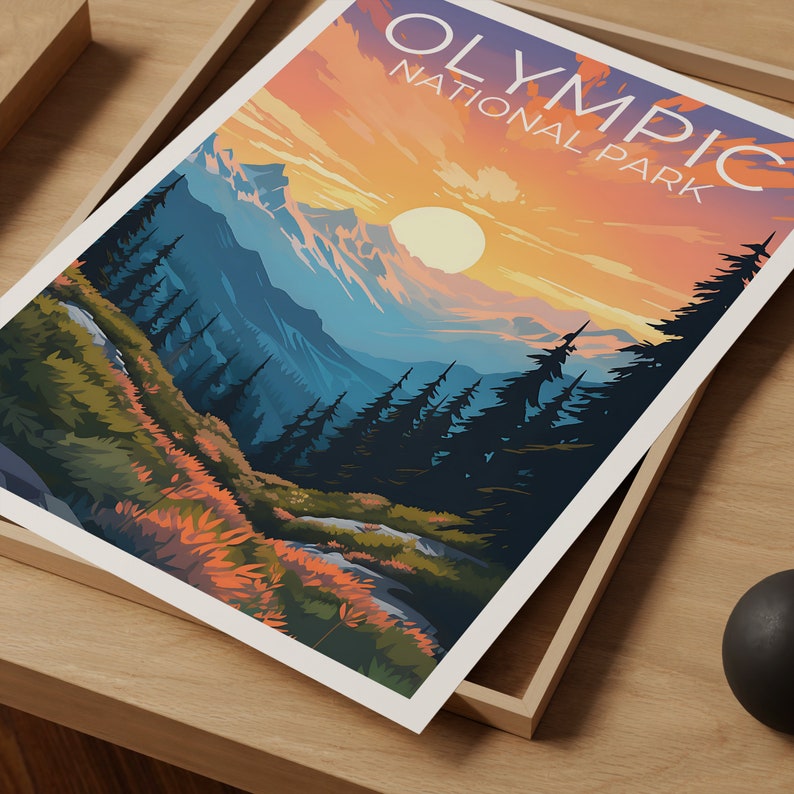 Olympic National Park Poster, Washington State Wall Art, Washington State Print, Mountain Poster, National Park Poster