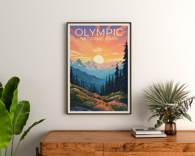 Olympic National Park Poster, Washington State Wall Art, Washington State Print, Mountain Poster, National Park Poster
