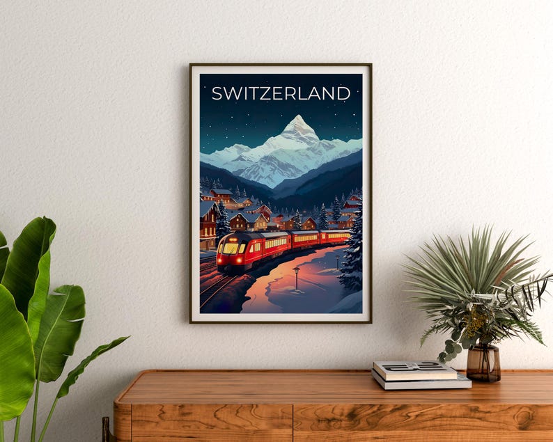 Switzerland Travel Print Swiss Alps Poster Matterhorn Wall Art Zermatt Illustration Switzerland Poster Home Decor Birthday Gift