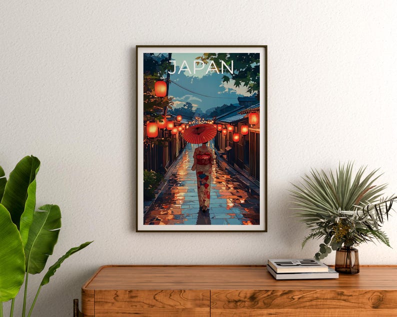Japan Travel Print Geisha Poster Kyoto Wall Art Japanese Culture Illustration Kimono Poster Home Decor Birthday Gift