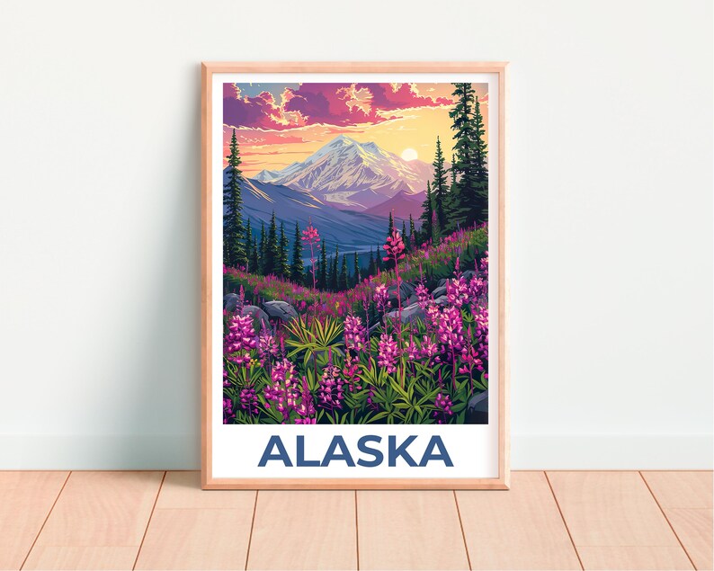 Alaska Print Poster, Alaska Wall Art, Denali Poster, Travel Gift Idea, Alaska Illustration, Mountain Poster