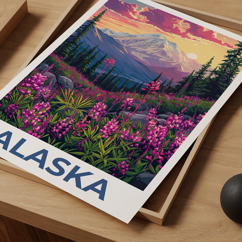 Alaska Print Poster, Alaska Wall Art, Denali Poster, Travel Gift Idea, Alaska Illustration, Mountain Poster
