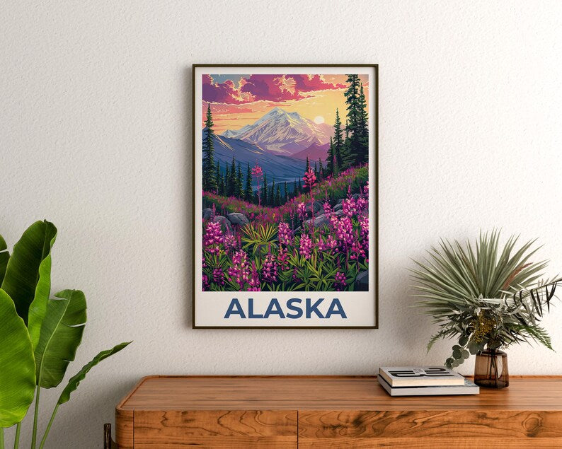 Alaska Print Poster, Alaska Wall Art, Denali Poster, Travel Gift Idea, Alaska Illustration, Mountain Poster
