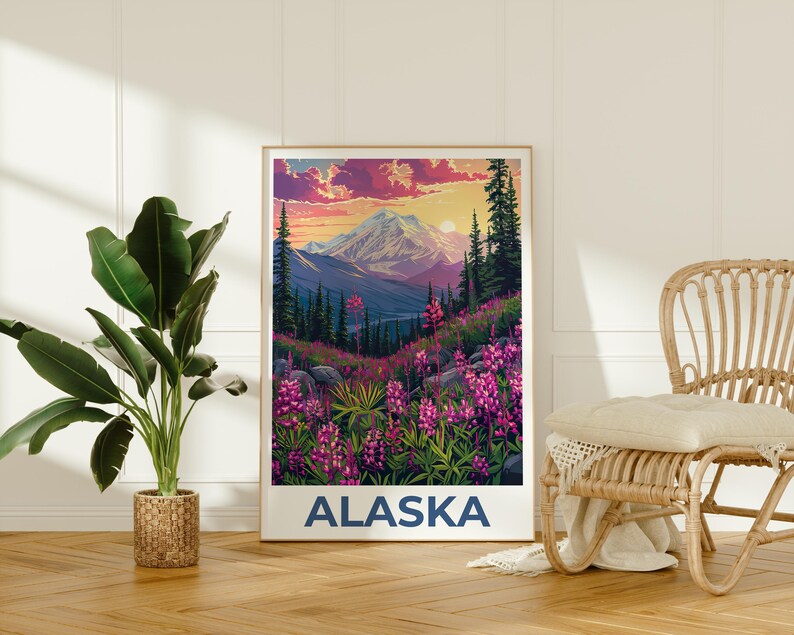 Alaska Print Poster, Alaska Wall Art, Denali Poster, Travel Gift Idea, Alaska Illustration, Mountain Poster