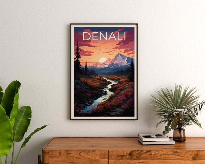 Affiche de voyage Denali, art mural de l'Alaska, impression de l'Alaska, affiche Denali, affiche de montagne, affiche de la nature, art Denali