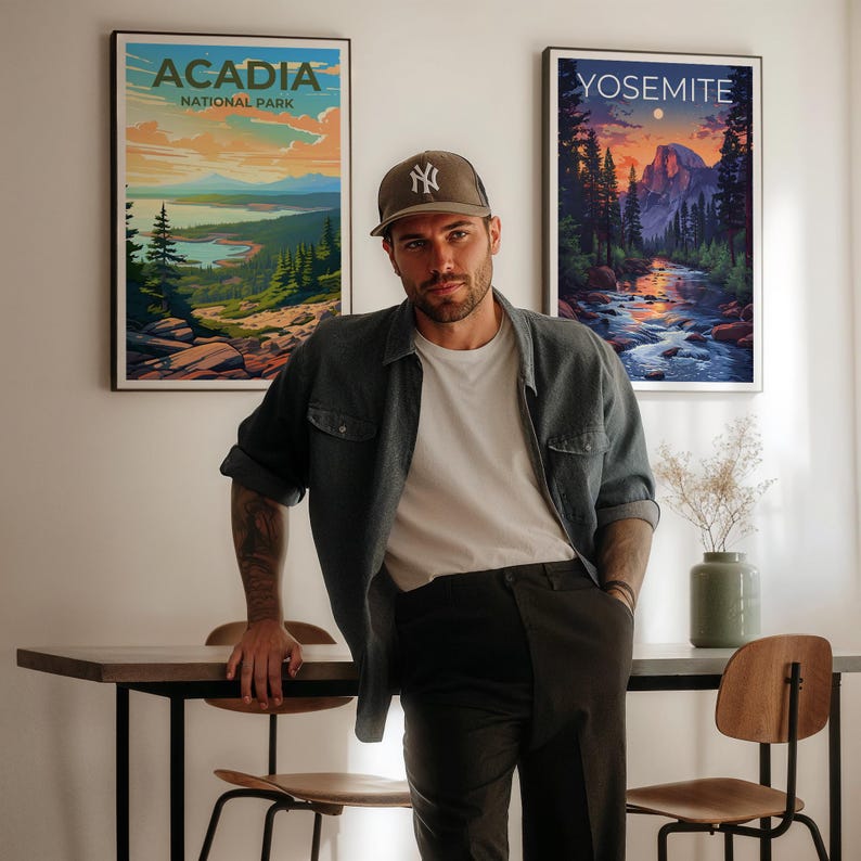 Affiche de voyage d'Acadie, art mural du Maine, impression du Maine, affiche d'Acadie, affiche de forêt, affiche de nature, art d'Acadie