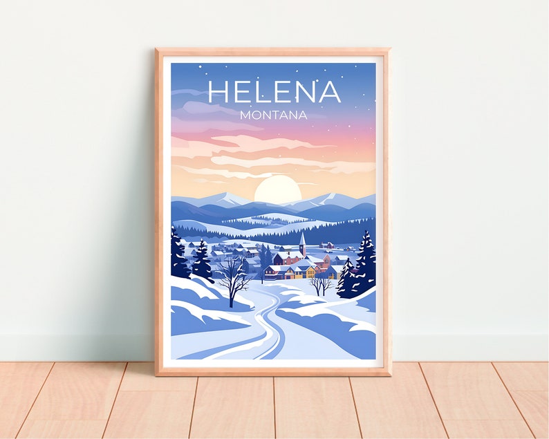 Helena Travel Poster, Montana Wall Art, Montana Print, Helena Poster, Snow City Poster, Winter Poster, Helena Illustration