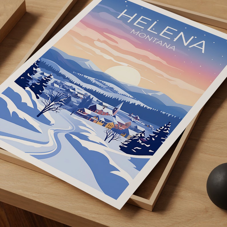 Helena Travel Poster, Montana Wall Art, Montana Print, Helena Poster, Snow City Poster, Winter Poster, Helena Illustration
