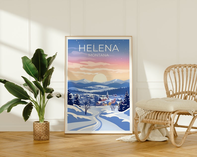 Helena Travel Poster, Montana Wall Art, Montana Print, Helena Poster, Snow City Poster, Winter Poster, Helena Illustration