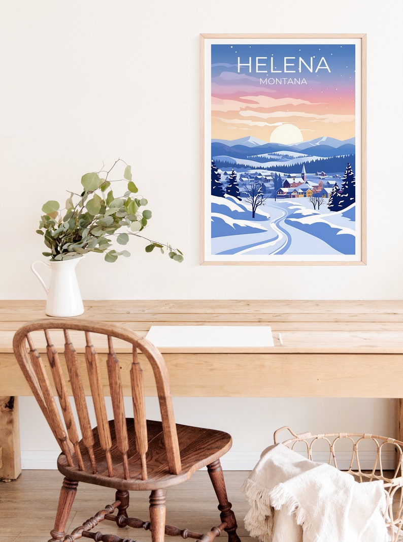 Helena Travel Poster, Montana Wall Art, Montana Print, Helena Poster, Snow City Poster, Winter Poster, Helena Illustration