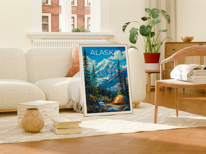 Alaska Poster, Alaska Print, Mountain Poster, Mountain Print, Alaska Travel Poster, Camping Poster, Alaska Art