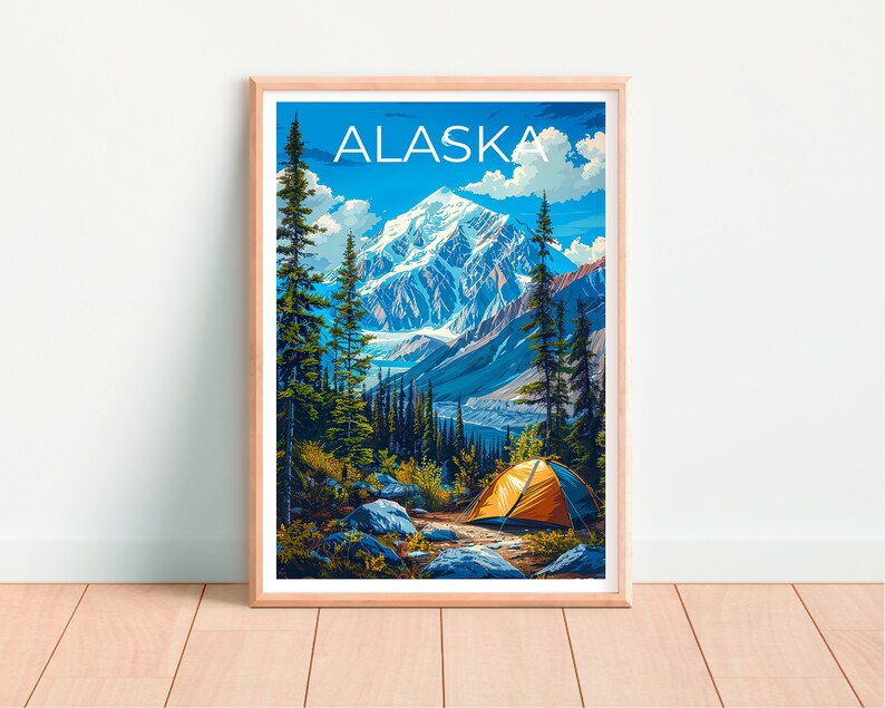Alaska Poster, Alaska Print, Mountain Poster, Mountain Print, Alaska Travel Poster, Camping Poster, Alaska Art