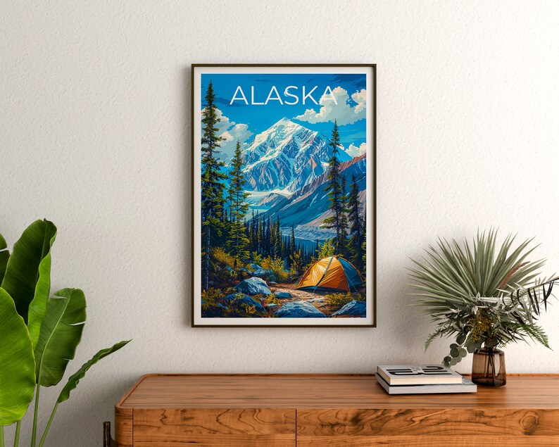 Alaska Poster, Alaska Print, Mountain Poster, Mountain Print, Alaska Travel Poster, Camping Poster, Alaska Art