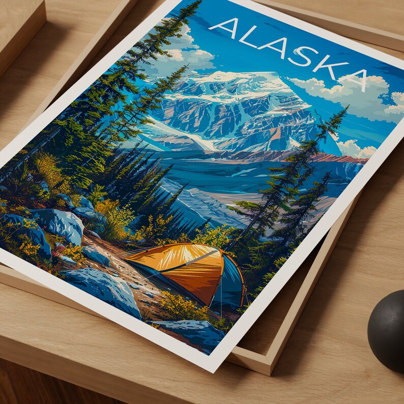 Alaska Poster, Alaska Print, Mountain Poster, Mountain Print, Alaska Travel Poster, Camping Poster, Alaska Art
