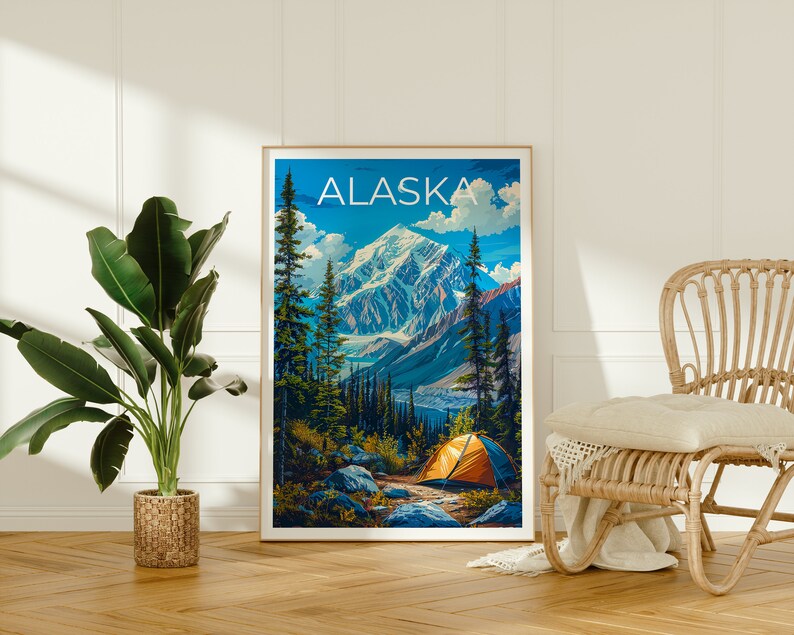 Alaska Poster, Alaska Print, Mountain Poster, Mountain Print, Alaska Travel Poster, Camping Poster, Alaska Art