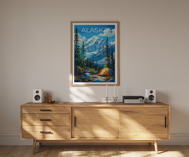 Alaska Poster, Alaska Print, Mountain Poster, Mountain Print, Alaska Travel Poster, Camping Poster, Alaska Art