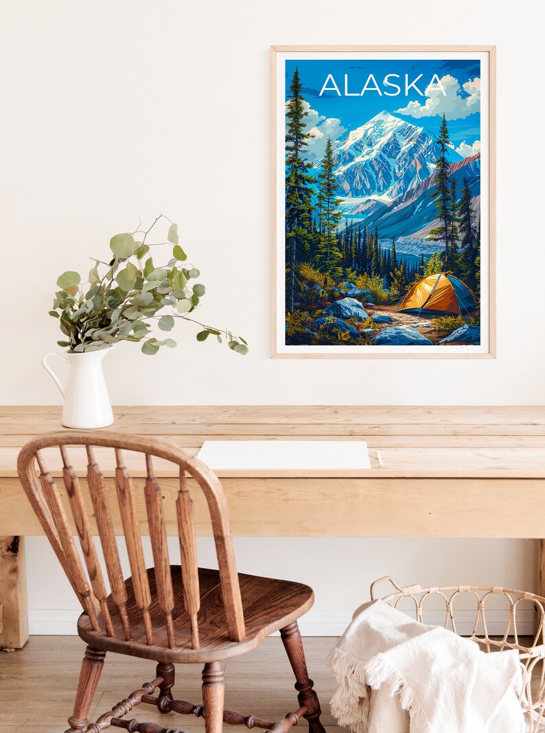 Alaska Poster, Alaska Print, Mountain Poster, Mountain Print, Alaska Travel Poster, Camping Poster, Alaska Art