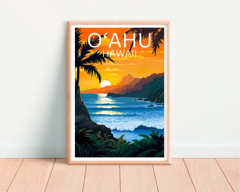O‘ahu Travel Poster, Hawaii Wall Art, Hawaii Print, O‘ahu Poster, Hawaii Poster, Island Poster, O‘ahu Art