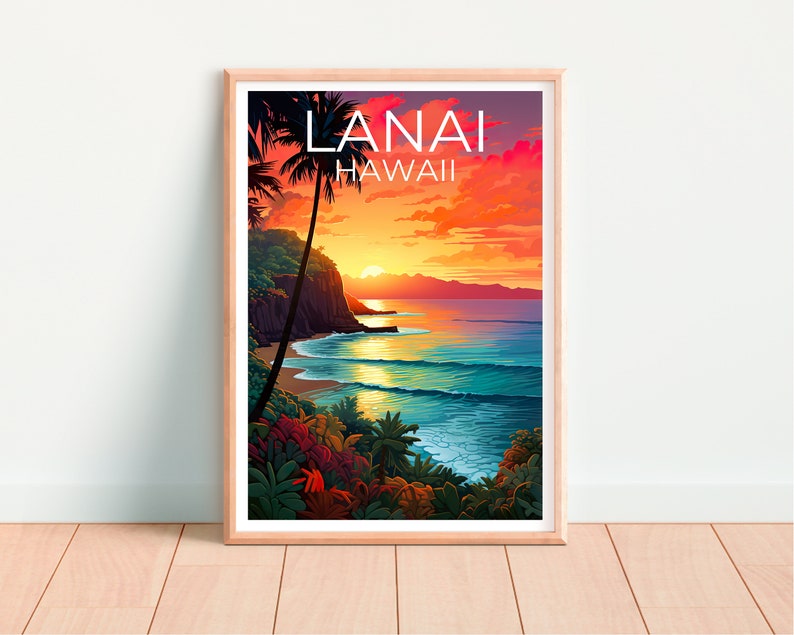 Lanai Travel Poster, Hawaii Wall Art, Hawaii Print, Lanai Poster, Hawaii Poster, Beach Print, Hawaii Print