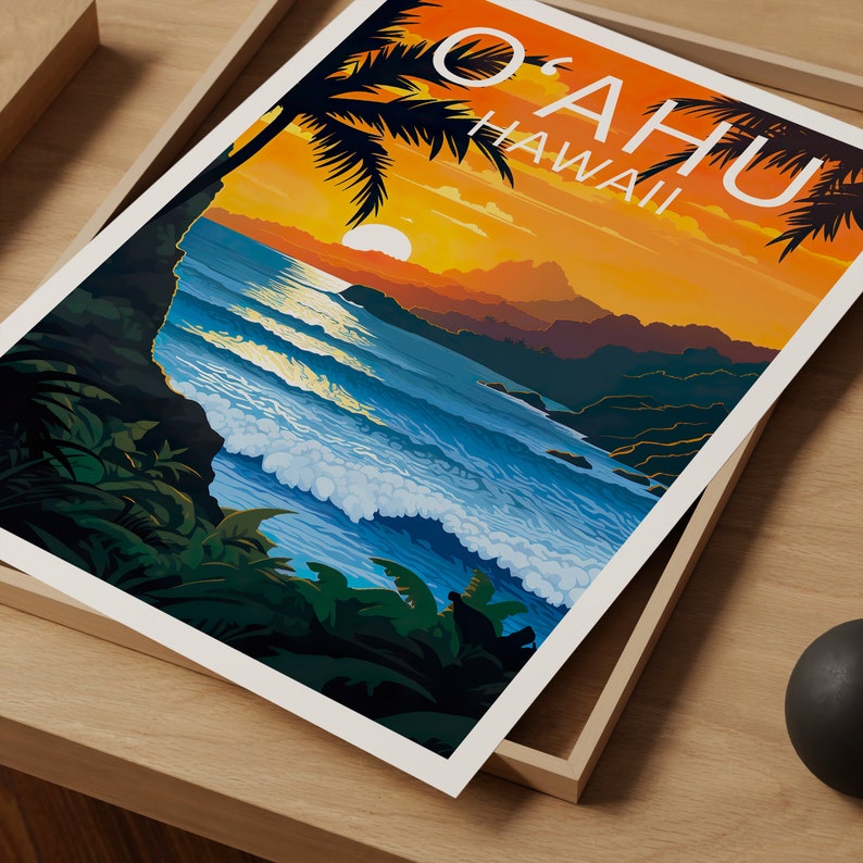 O‘ahu Travel Poster, Hawaii Wall Art, Hawaii Print, O‘ahu Poster, Hawaii Poster, Island Poster, O‘ahu Art