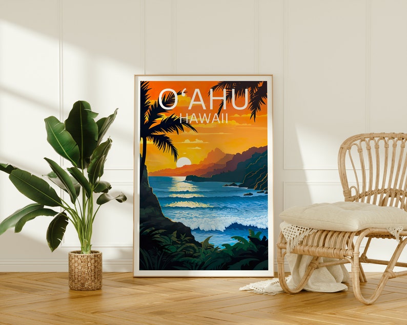 O‘ahu Travel Poster, Hawaii Wall Art, Hawaii Print, O‘ahu Poster, Hawaii Poster, Island Poster, O‘ahu Art