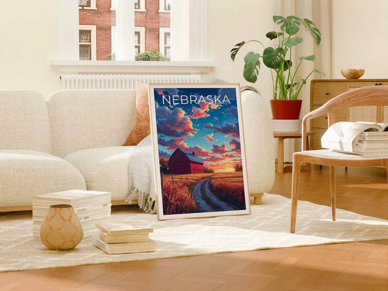 Affiche de voyage du Nebraska, art mural de ferme, impression de ferme, affiche du Nebraska, affiche du Nebraska, impression du Nebraska, art du Nebraska