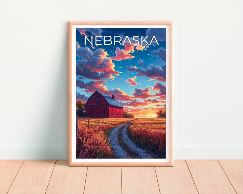 Affiche de voyage du Nebraska, art mural de ferme, impression de ferme, affiche du Nebraska, affiche du Nebraska, impression du Nebraska, art du Nebraska