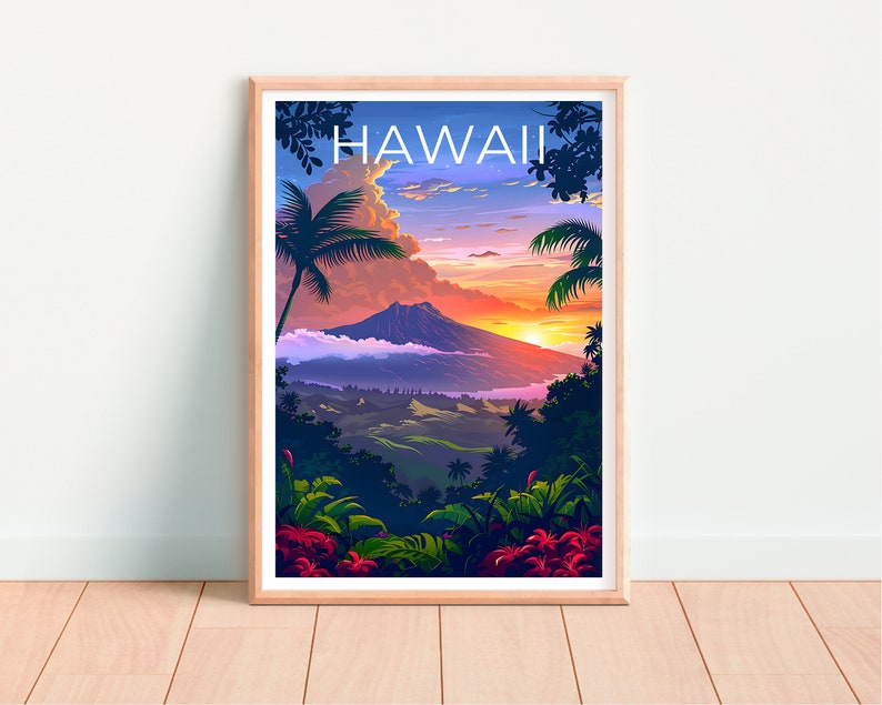 Hawaii Poster, Hawaii Print, Tropical Island Poster, Island Print, Hawaii Travel Poster, Hiking Poster, Hawaii Art