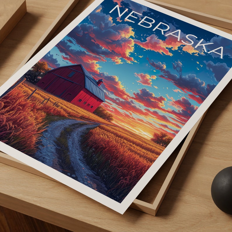 Affiche de voyage du Nebraska, art mural de ferme, impression de ferme, affiche du Nebraska, affiche du Nebraska, impression du Nebraska, art du Nebraska