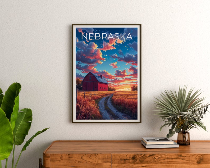 Affiche de voyage du Nebraska, art mural de ferme, impression de ferme, affiche du Nebraska, affiche du Nebraska, impression du Nebraska, art du Nebraska