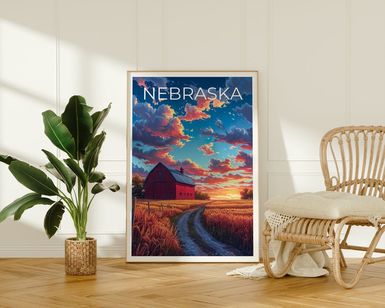 Affiche de voyage du Nebraska, art mural de ferme, impression de ferme, affiche du Nebraska, affiche du Nebraska, impression du Nebraska, art du Nebraska