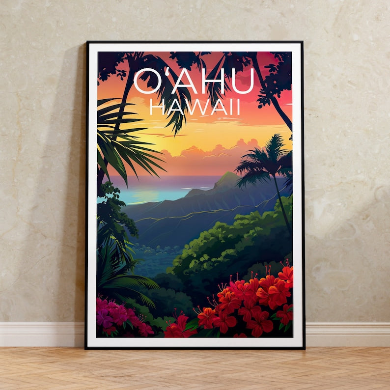 O‘ahu Poster, O‘ahu Print, Hawaii Poster, Hawaii Print, Oahu Poster, Tropical Island Poster, Oahu Art