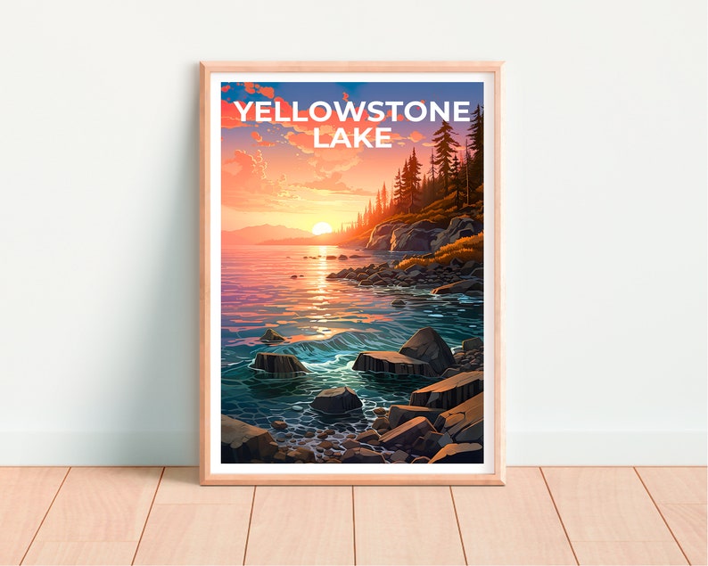 Affiche du lac Yellowstone, Impression du lac Yellowstone, Affiche du Wyoming, Impression du Wyoming, Affiche de voyage du lac Yellowstone, Affiche du lac