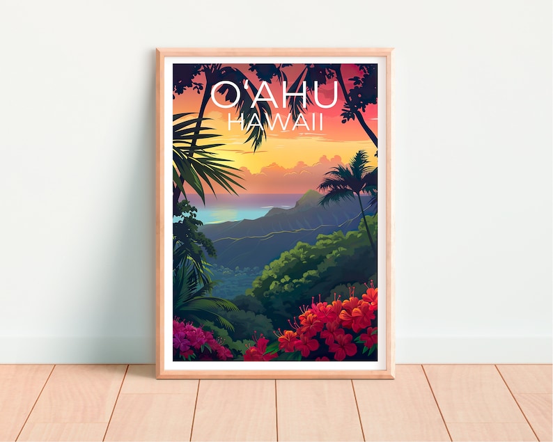 O‘ahu Poster, O‘ahu Print, Hawaii Poster, Hawaii Print, Oahu Poster, Tropical Island Poster, Oahu Art