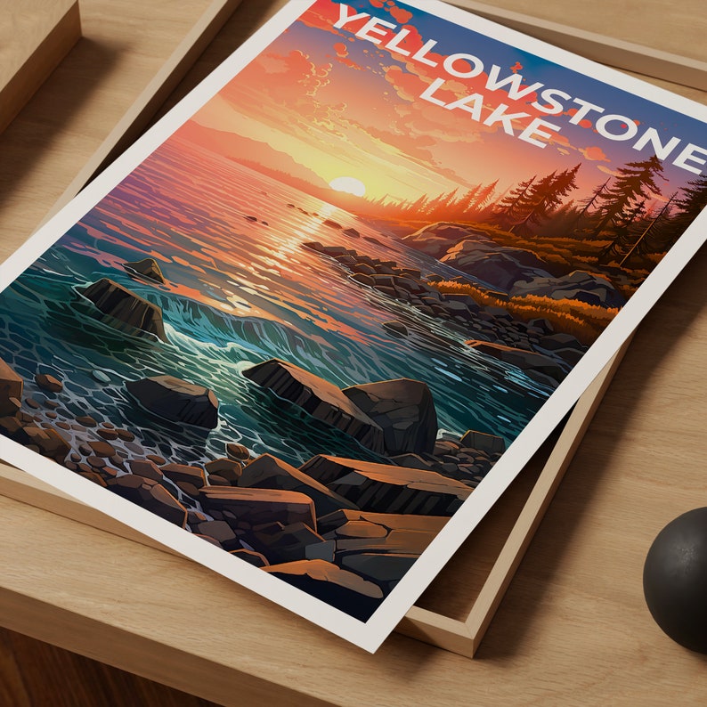 Affiche du lac Yellowstone, Impression du lac Yellowstone, Affiche du Wyoming, Impression du Wyoming, Affiche de voyage du lac Yellowstone, Affiche du lac