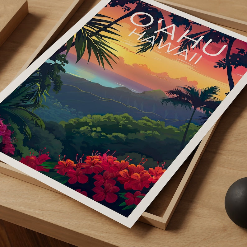 O‘ahu Poster, O‘ahu Print, Hawaii Poster, Hawaii Print, Oahu Poster, Tropical Island Poster, Oahu Art