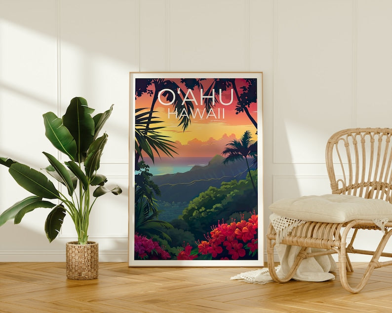 O‘ahu Poster, O‘ahu Print, Hawaii Poster, Hawaii Print, Oahu Poster, Tropical Island Poster, Oahu Art