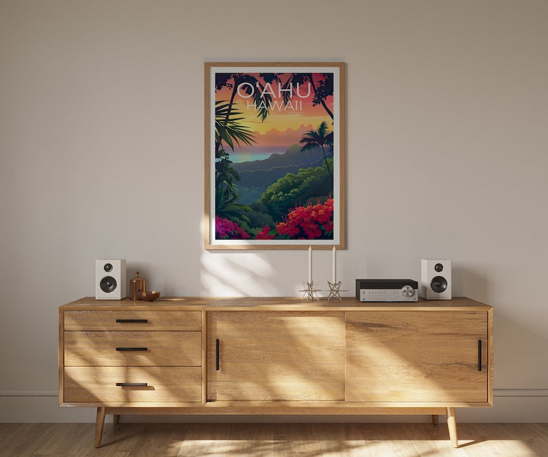 O‘ahu Poster, O‘ahu Print, Hawaii Poster, Hawaii Print, Oahu Poster, Tropical Island Poster, Oahu Art