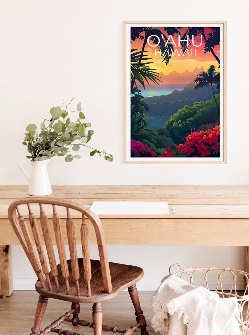 O‘ahu Poster, O‘ahu Print, Hawaii Poster, Hawaii Print, Oahu Poster, Tropical Island Poster, Oahu Art