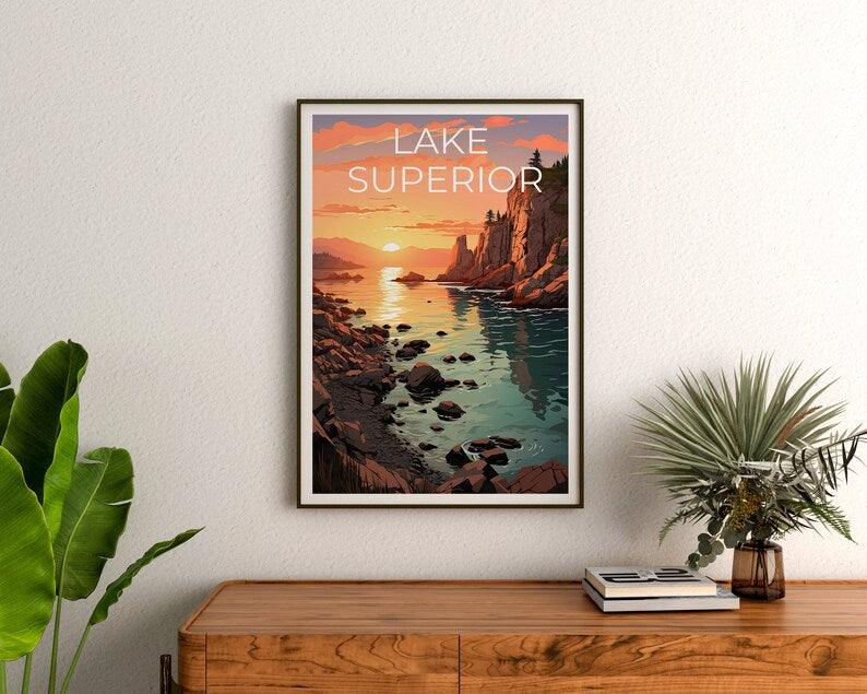 Affiche du lac Supérieur, Art du lac Supérieur, Affiche des Grands Lacs, Art des Grands Lacs