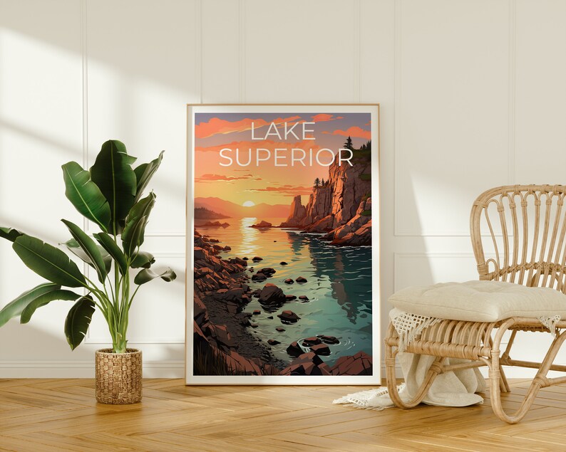 Affiche du lac Supérieur, Art du lac Supérieur, Affiche des Grands Lacs, Art des Grands Lacs
